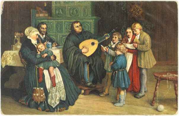Lutero tocando alaude junto a sua mulher Catarina e filhos