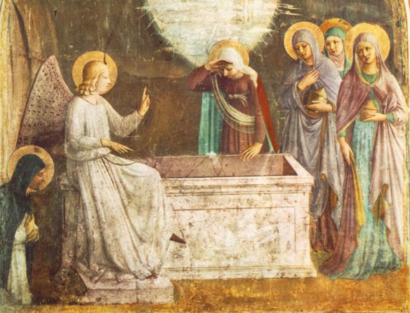 No Sepulcro vazio, o anjo avisa às santas mulheres que Cristo Ressuscitou. Obra de Fra Angélico (1387 - 1455)