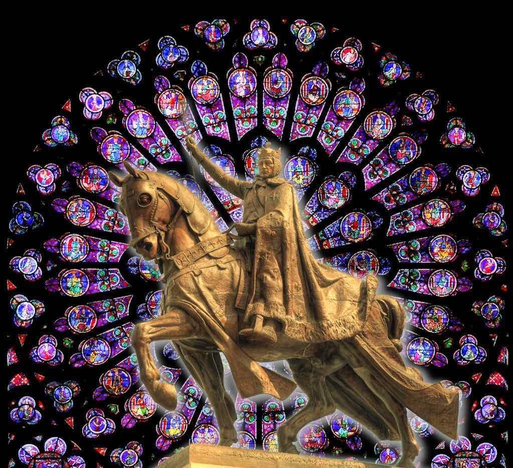 Sao Luiz estatua em Saint Louis, Missouri Fundo rosacea de Notre Dame