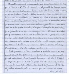 Facsimile do diário espiritual da irmã Lúcia, onde ela narra a aparição de 1944.