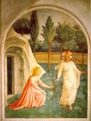 "Não me toque" - Fra Angéelico, séc. XV, afresco, Museu de São Marcos, Florença (Itália). O afresco representa a cena do encontro de Santa Maria Madalena com o Redentor ressuscitado. Antes da Ressurreição, com exceção de Nossa Senhora, tanto os Apóstolos quanto os discípulos e as santas mulheres não acreditavem nesse grande milagre do Divino redentor